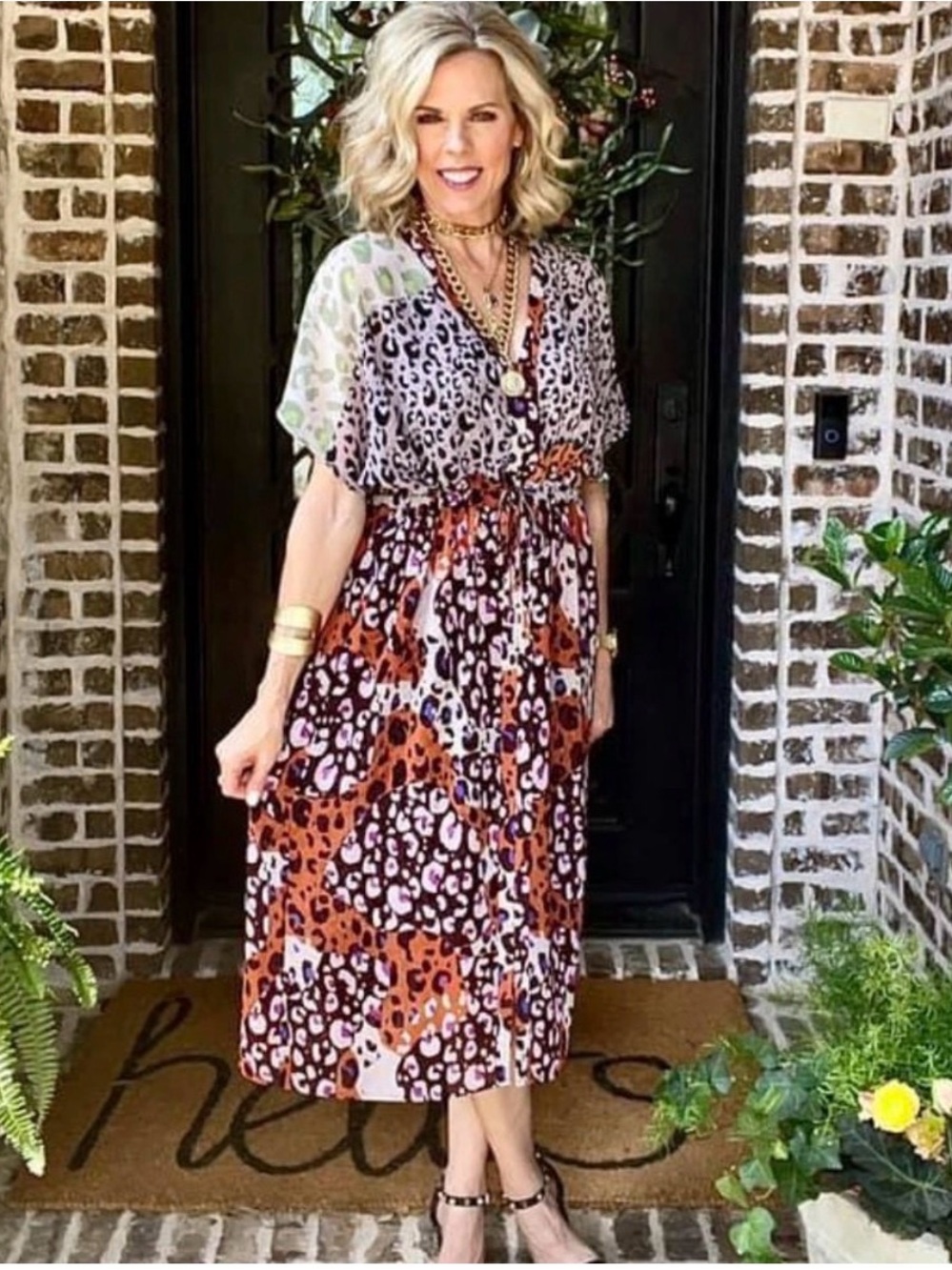 Cabi Patchwork Escape Animal Print Lightweight Midi Safari Dress #5952 Large